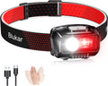 Blukar LED Headlamp Rechargeable, Continuously Dimmable Head Torch with Red [Energy Class A+++]